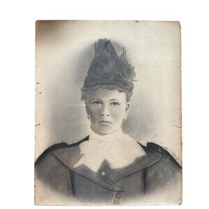 Antique Victorian Woman Charcoal Chalk Sepia Art Portrait